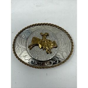 Vintage RODEO belt‎ buckle Filigree GERMAN SILVER bull riding WESTERN cowboy